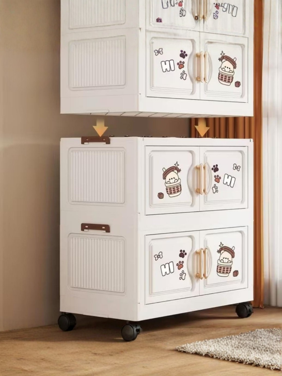 Stackable Baby Clothes Storage Cabinet with Wheels