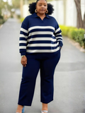 Plus Size Striped Polo Knit Co-ord Set