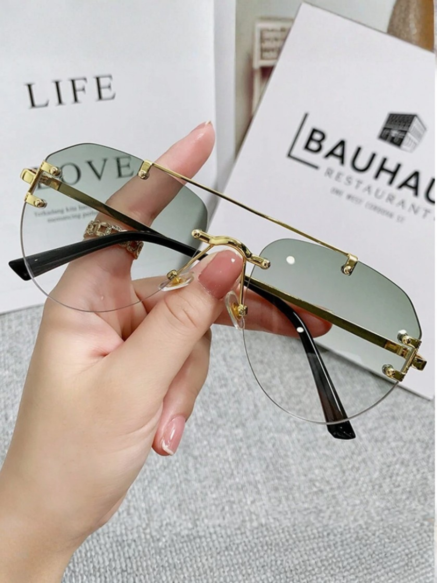 Rimless Aviator Sunglasses – Green Gradient