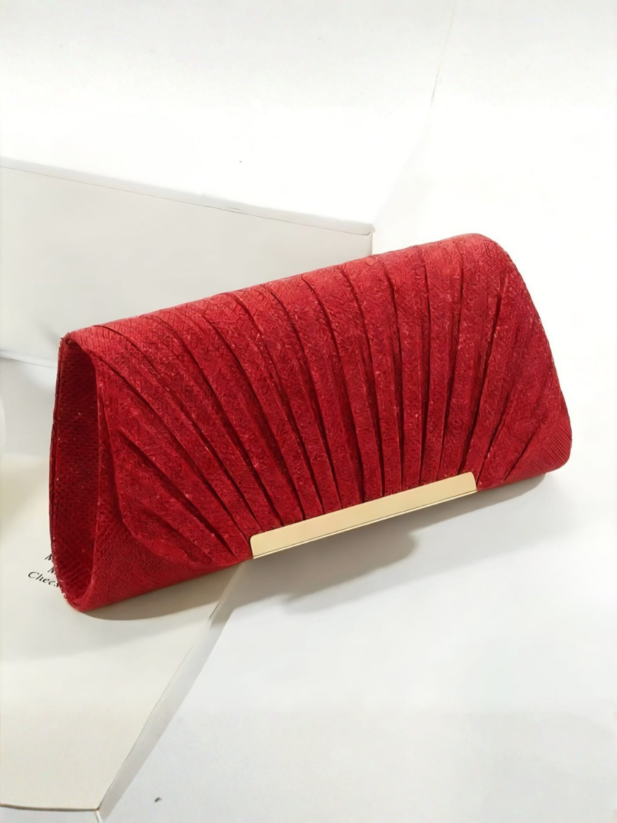 Red Pleated Evening Clutch Bag