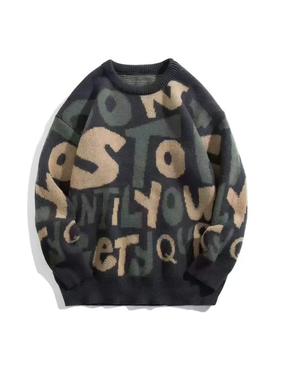 Don't Stop Until You Get Yours Graphic Knit Sweater