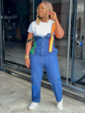 Graphic Print Denim Dungaree Jumpsuit