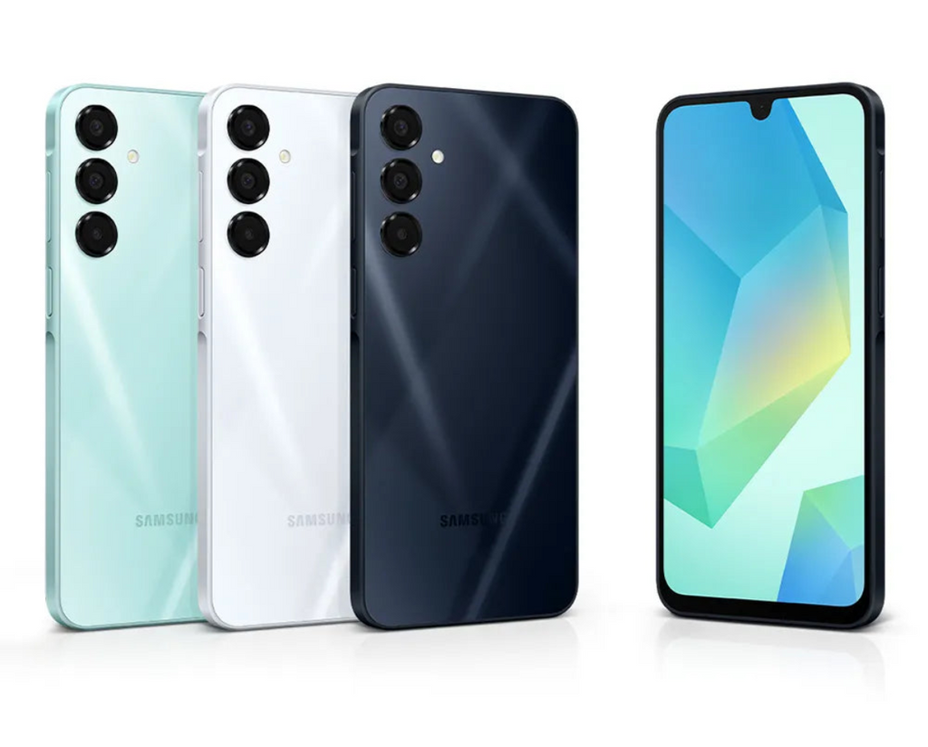 Samsung Galaxy A16 5G in Mint Green, White, and Midnight Black - all colours