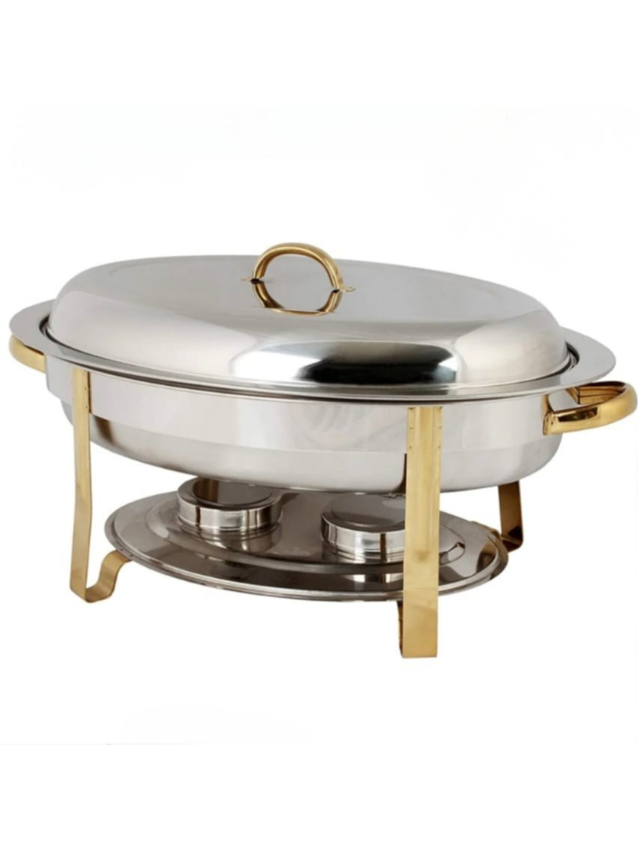 Oval Chafing Dish – Stainless Steel with Gold Trim