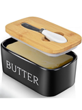 Ceramic Butter Dish with Bamboo Lid & Spreader Knife