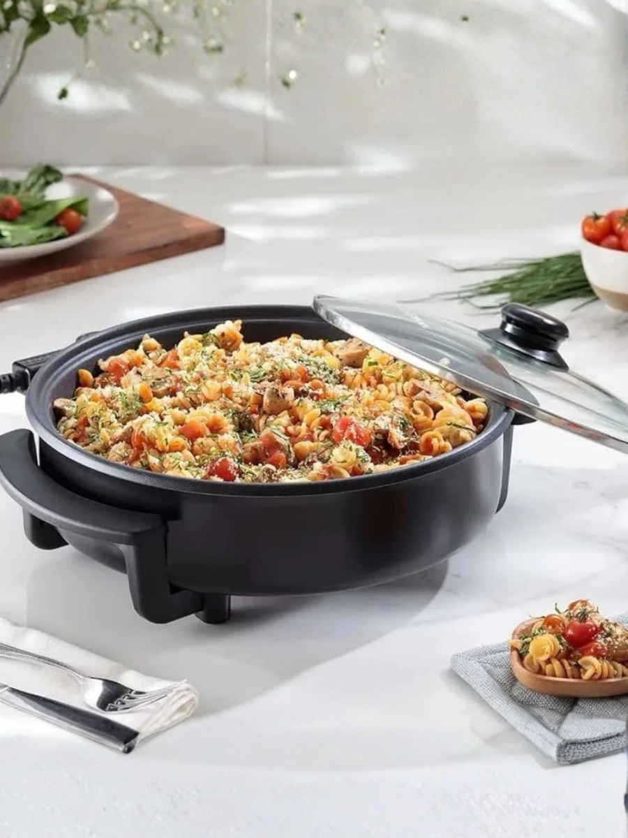 Electric Multi-Cooker Pizza Pan with Glass Lid