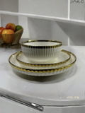White & Gold Ribbed Dinnerware Set