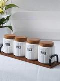 Ceramic Canister Set with Bamboo Lids & Rack (4-Piece)