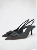 Square-Toe Buckle Slingback Kitten Heels
