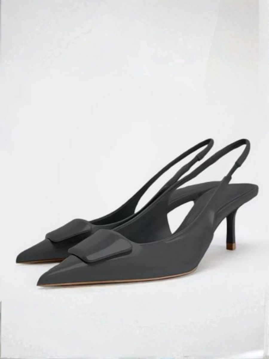 Square-Toe Buckle Slingback Kitten Heels