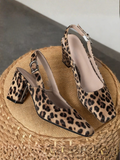 Snakeskin Print Block Heel Slingback Pumps