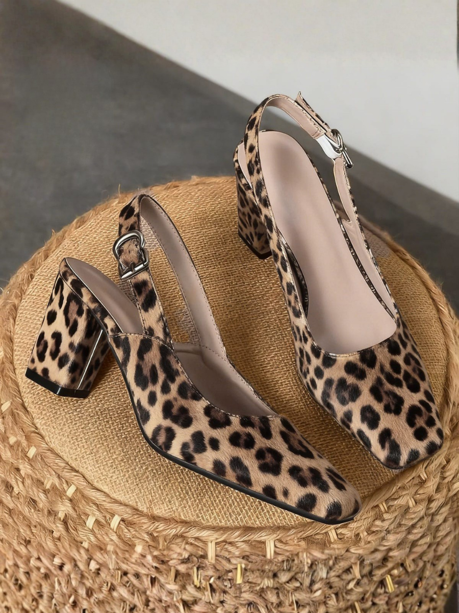 Snakeskin Print Block Heel Slingback Pumps
