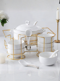 Marble Ceramic Cup & Saucer Set with Gold Stand