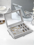 Velvet Jewellery Box with Glass Lid