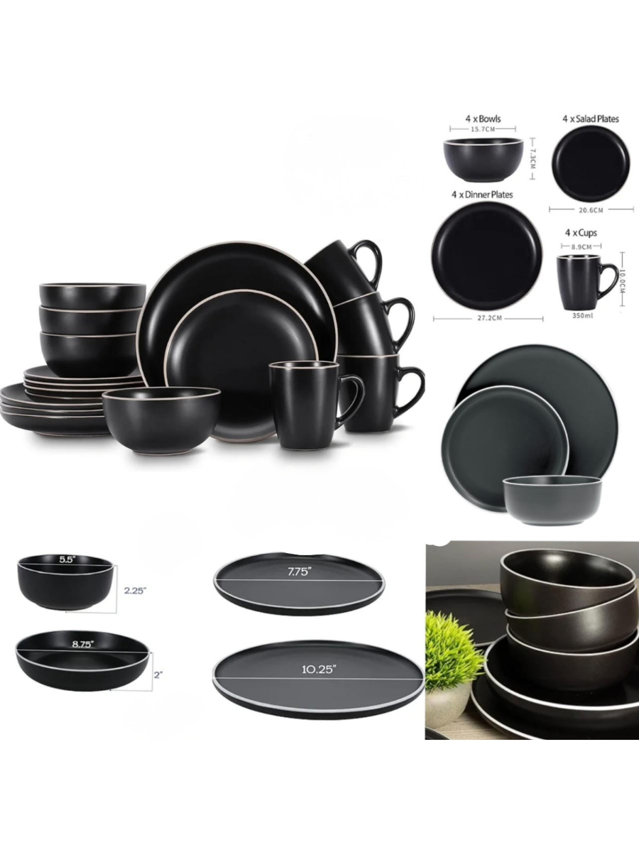 Matte Black 16-Piece Dinnerware Set