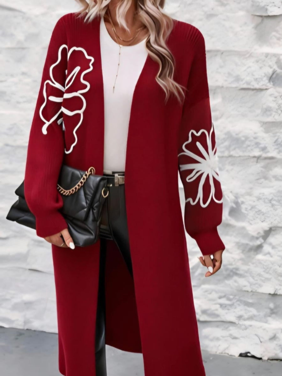 Floral Embroidered Long Knit Cardigan