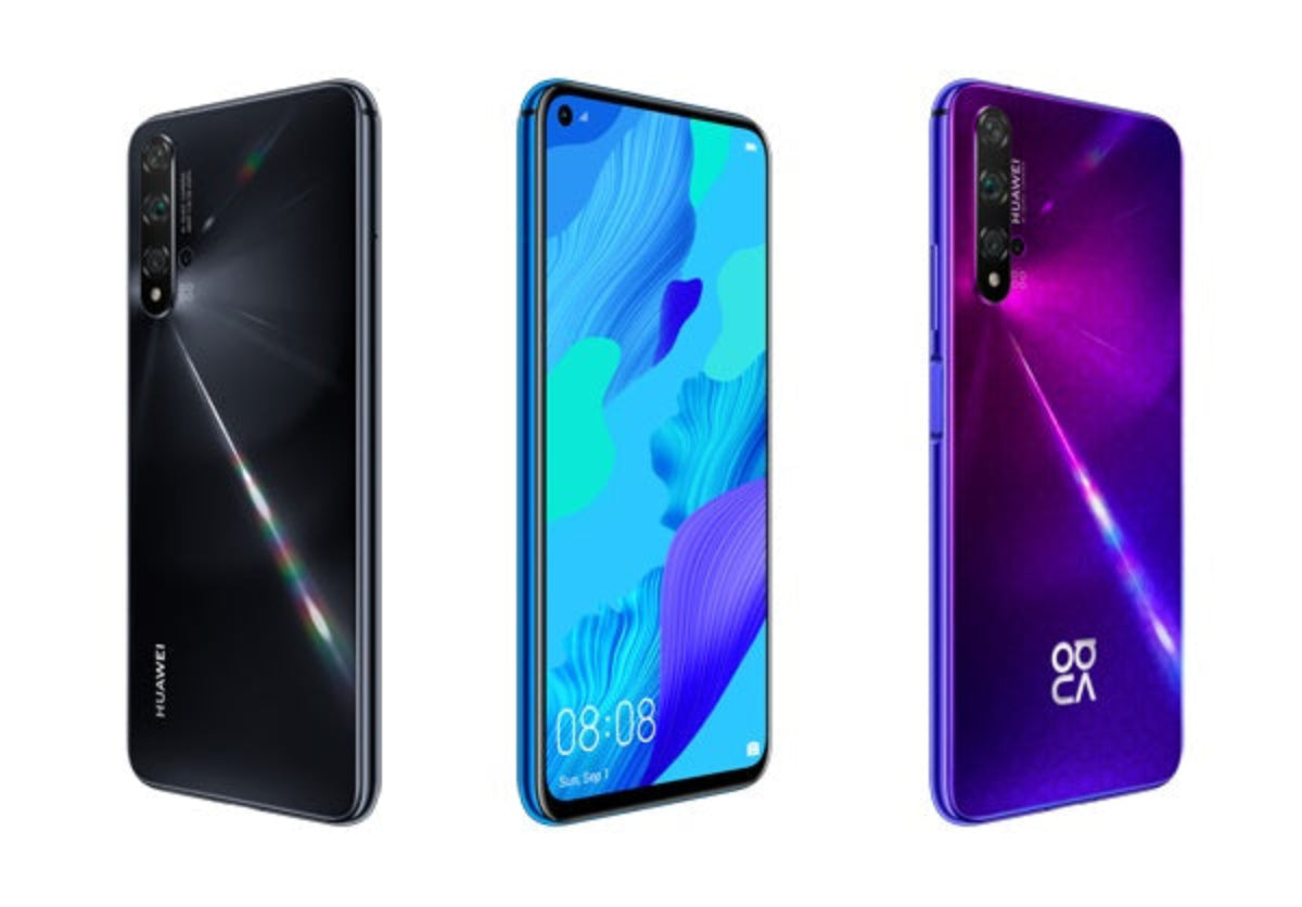 Huawei Nova 5T in Crush Black, Crush Blue, and Midsummer Purple