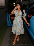 Blue Floral Midi Dress
