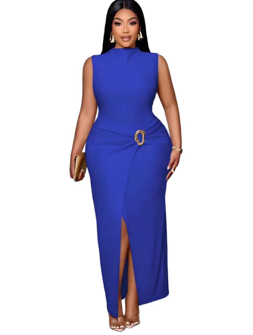 Gold Buckle Sleeveless Maxi Dress