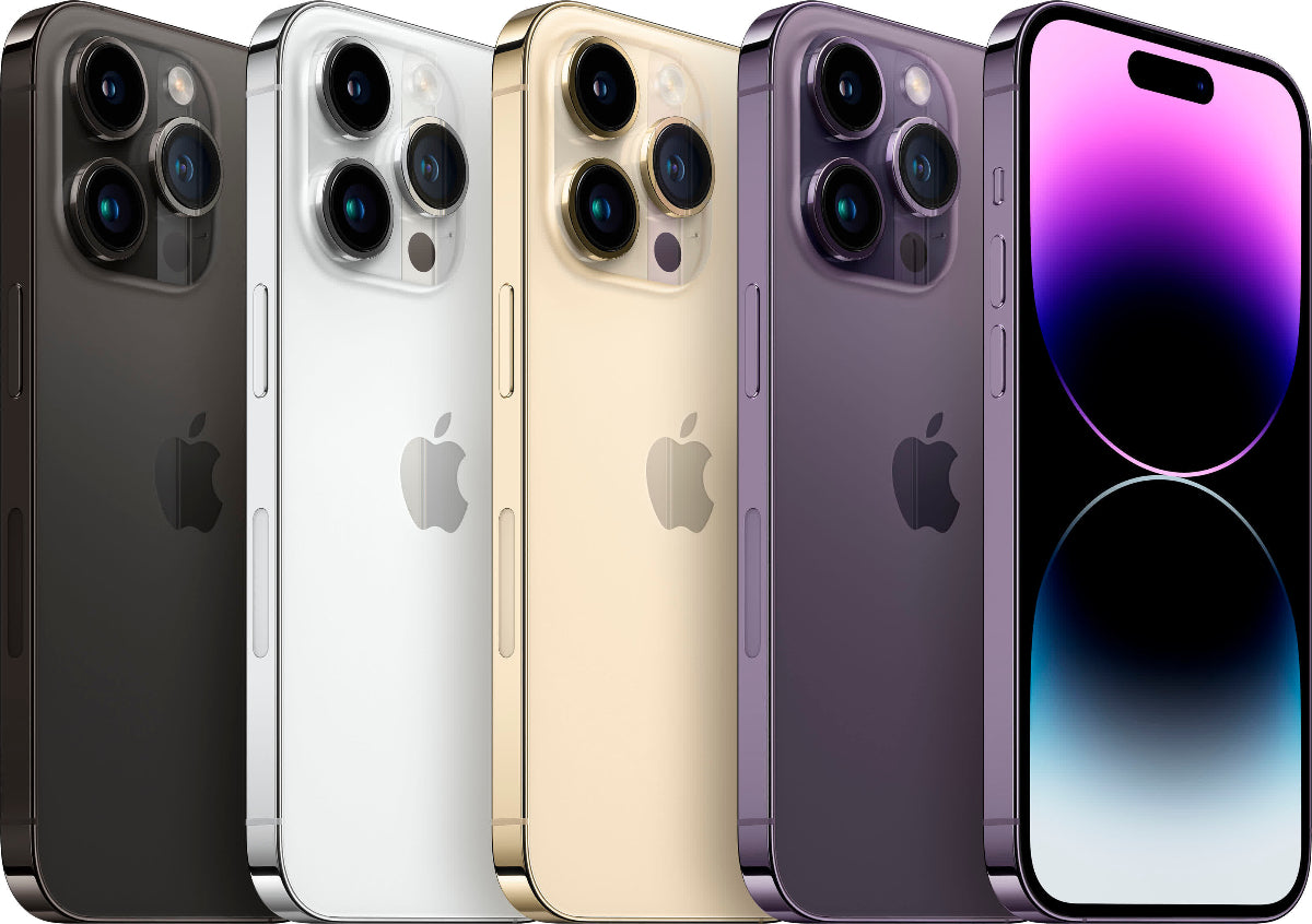 Apple iPhone 14 Pro in Deep Purple - front and back view