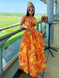 Orange Floral Midi Dress