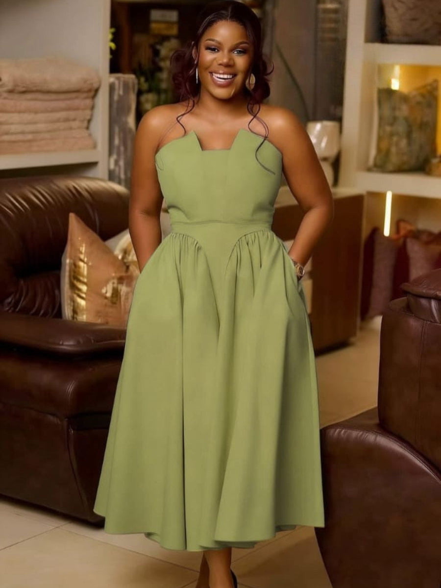 Square Neck A-Line Midi Dress