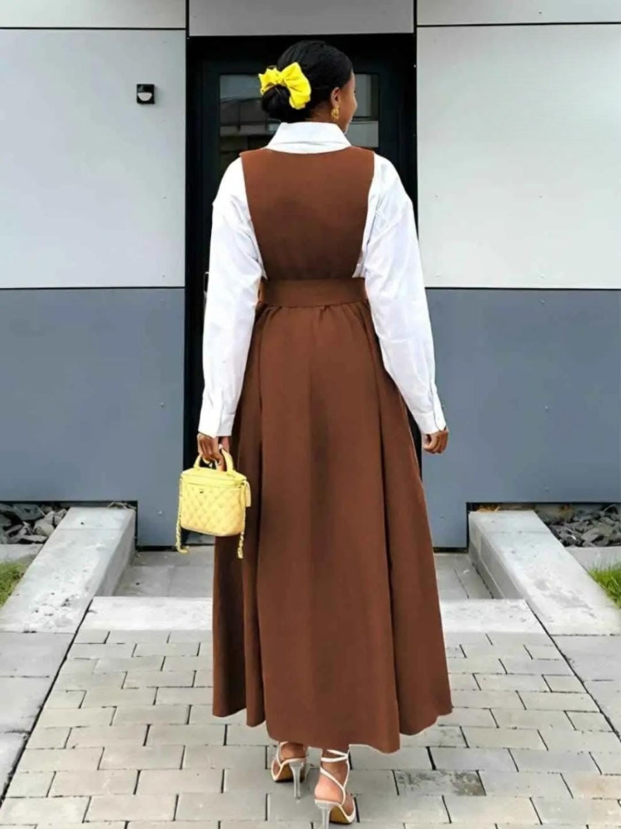 Belted Pinafore Maxi Dress (Shirt Not Included)