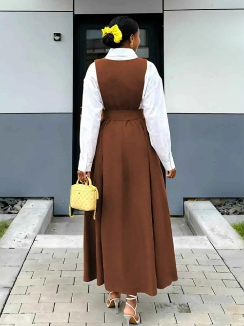 Belted Pinafore Maxi Dress (Shirt Not Included)