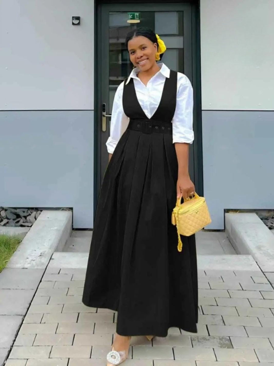 Belted Pinafore Maxi Dress (Shirt Not Included)