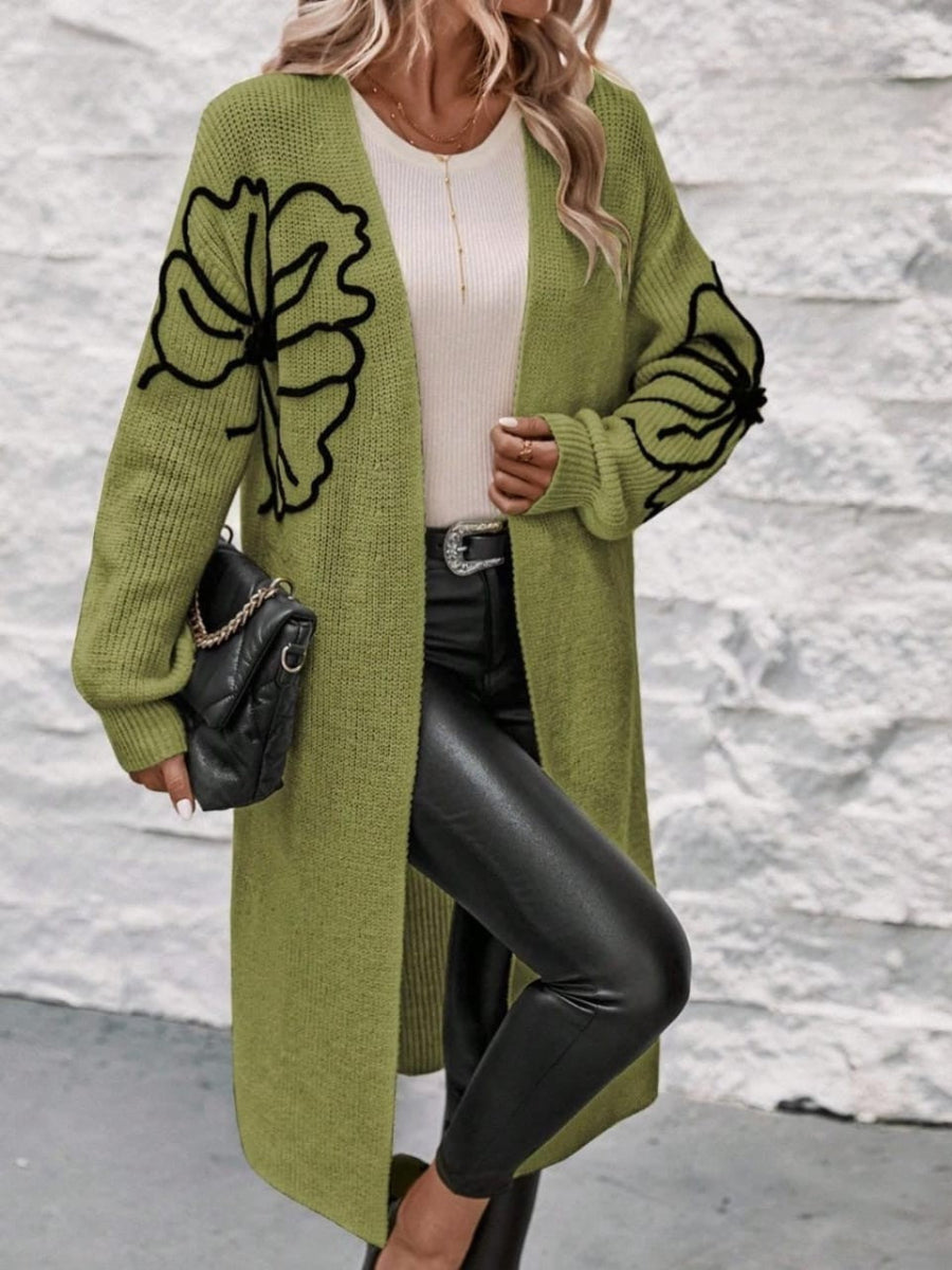 Floral Embroidered Long Knit Cardigan
