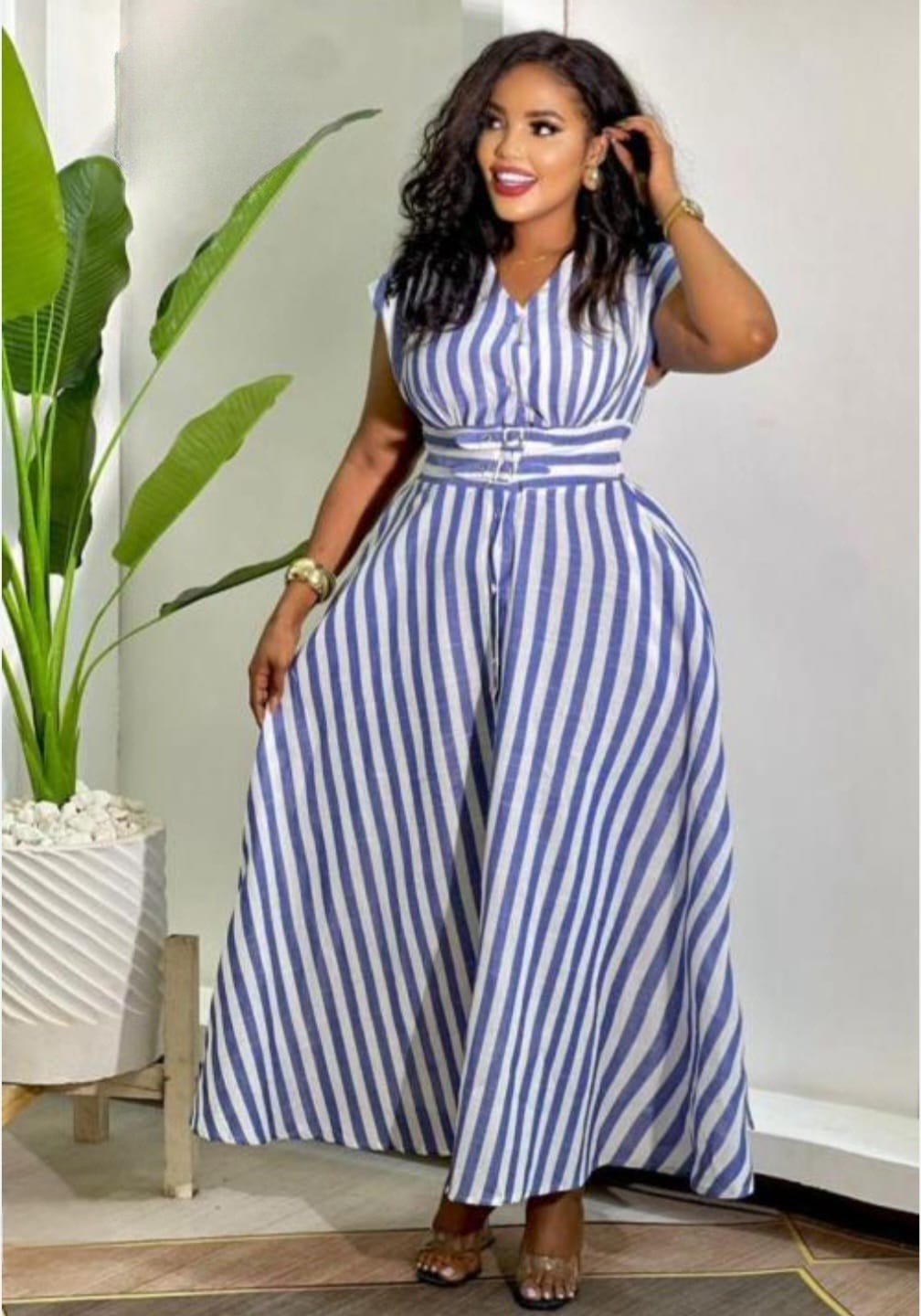 Striped Belted Maxi Dress