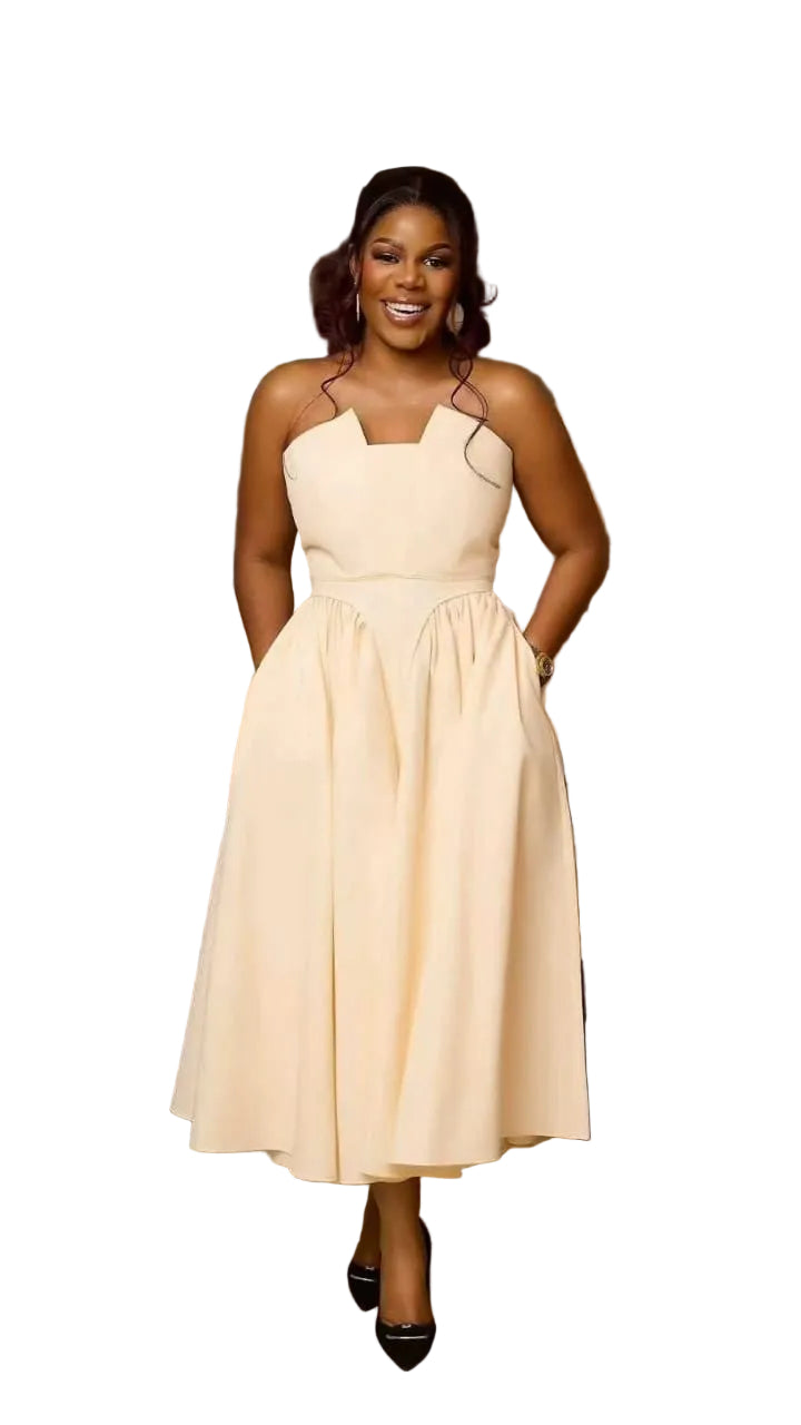 Scallop Neckline Midi Dress