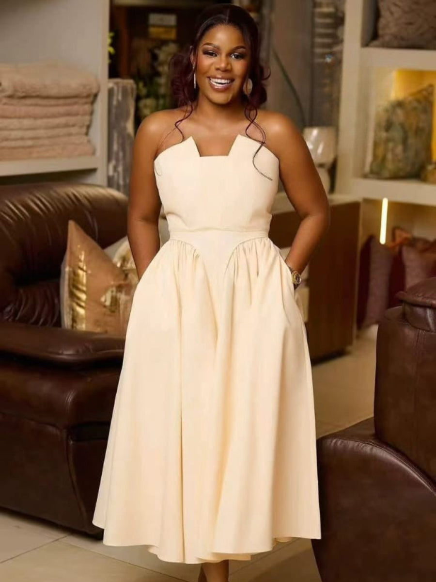 Square Neck A-Line Midi Dress