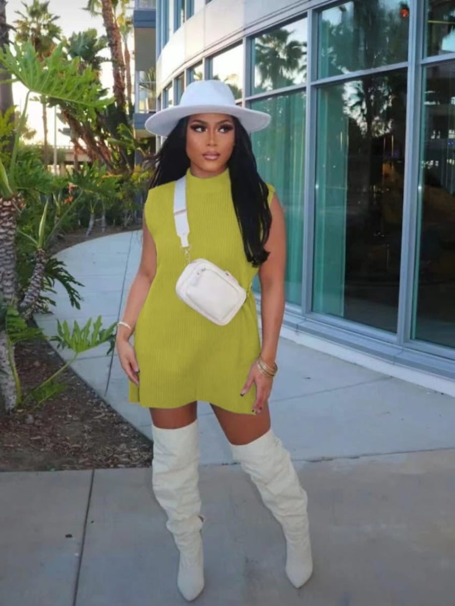 Mock Neck Sleeveless Mini Dress