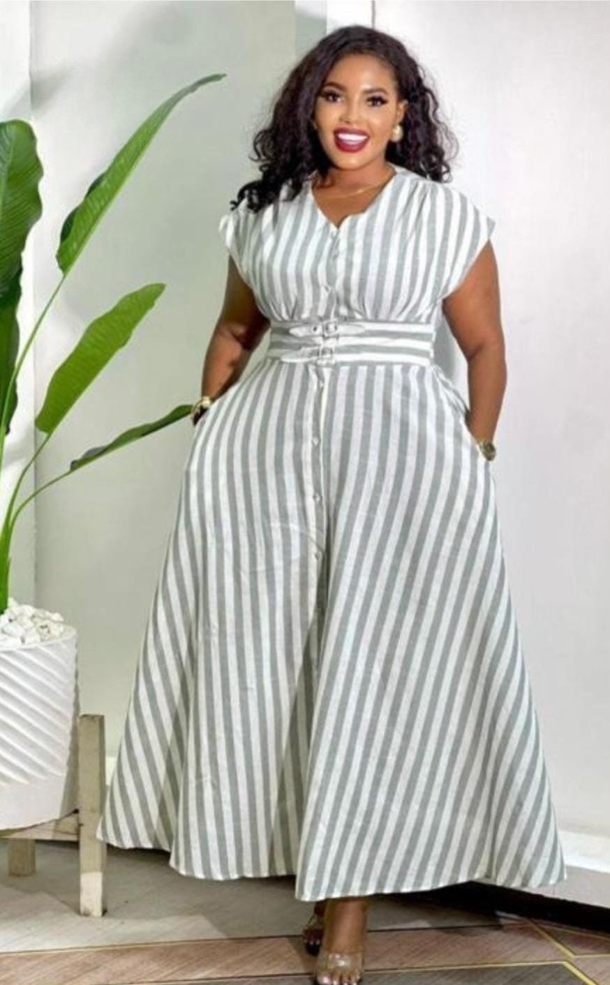 Striped Belted Maxi Dress