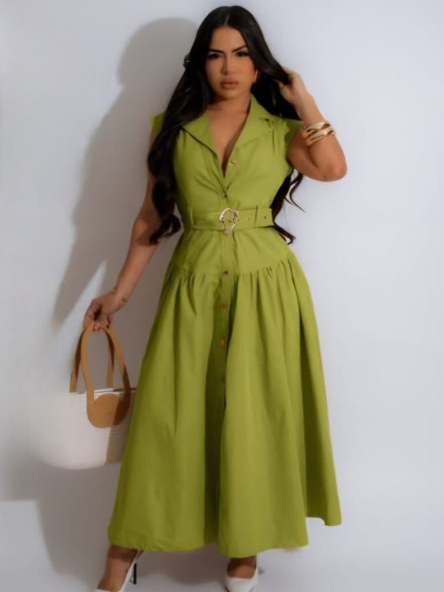 Belted Shirt Maxi Dress