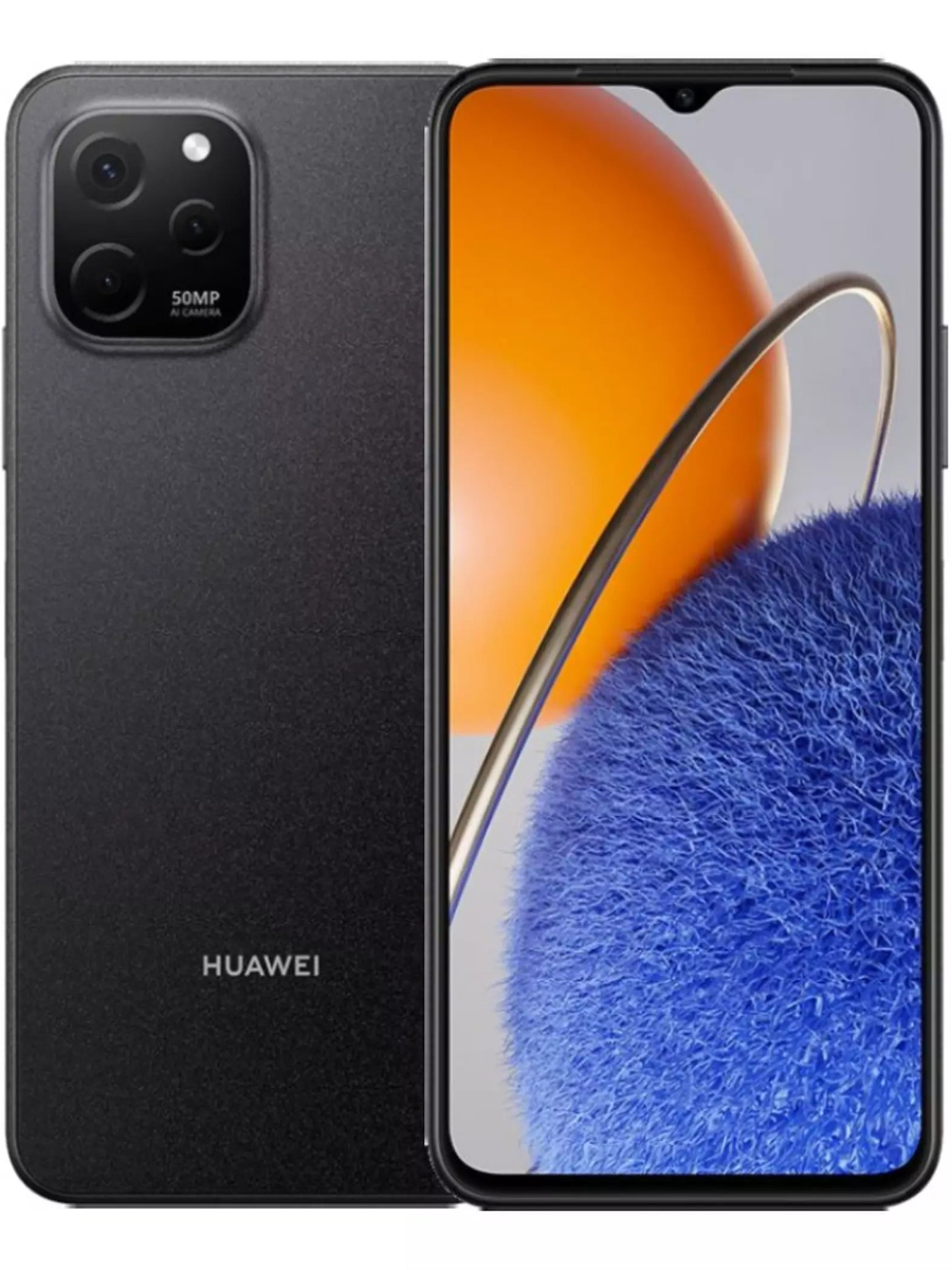 Huawei Nova Y61 in Midnight Black – front and back view showing 50MP camera