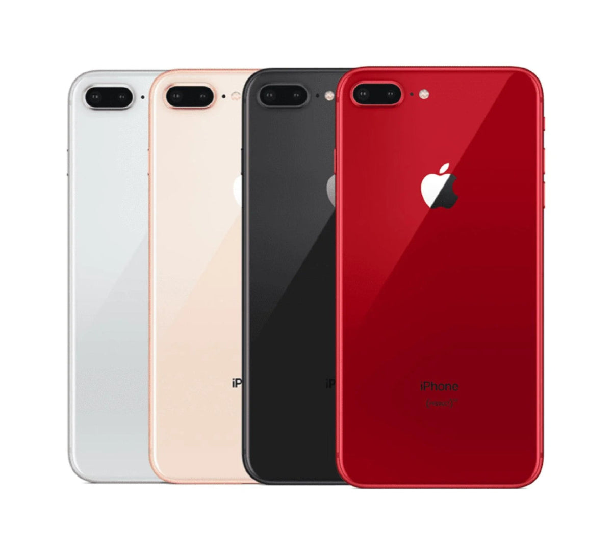 Apple iPhone 8 Plus (PRODUCT)RED – rear, side, and front view