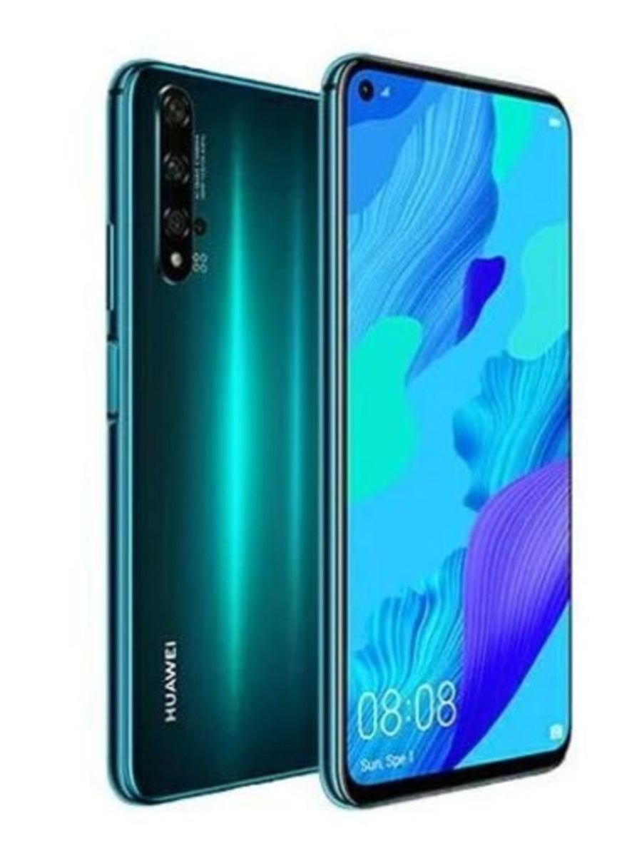 Huawei Nova 5T in Crush Blue (Teal) front and back view