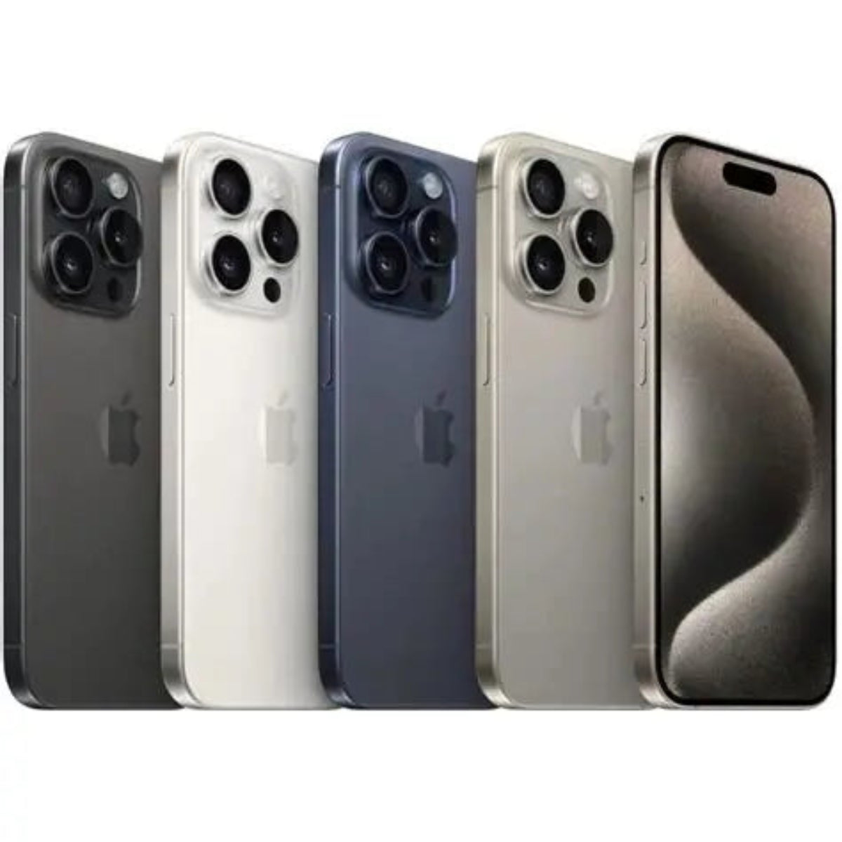 Apple iPhone 15 Pro Max in all four titanium colour options - Black, White, Blue, and Natural Titanium
