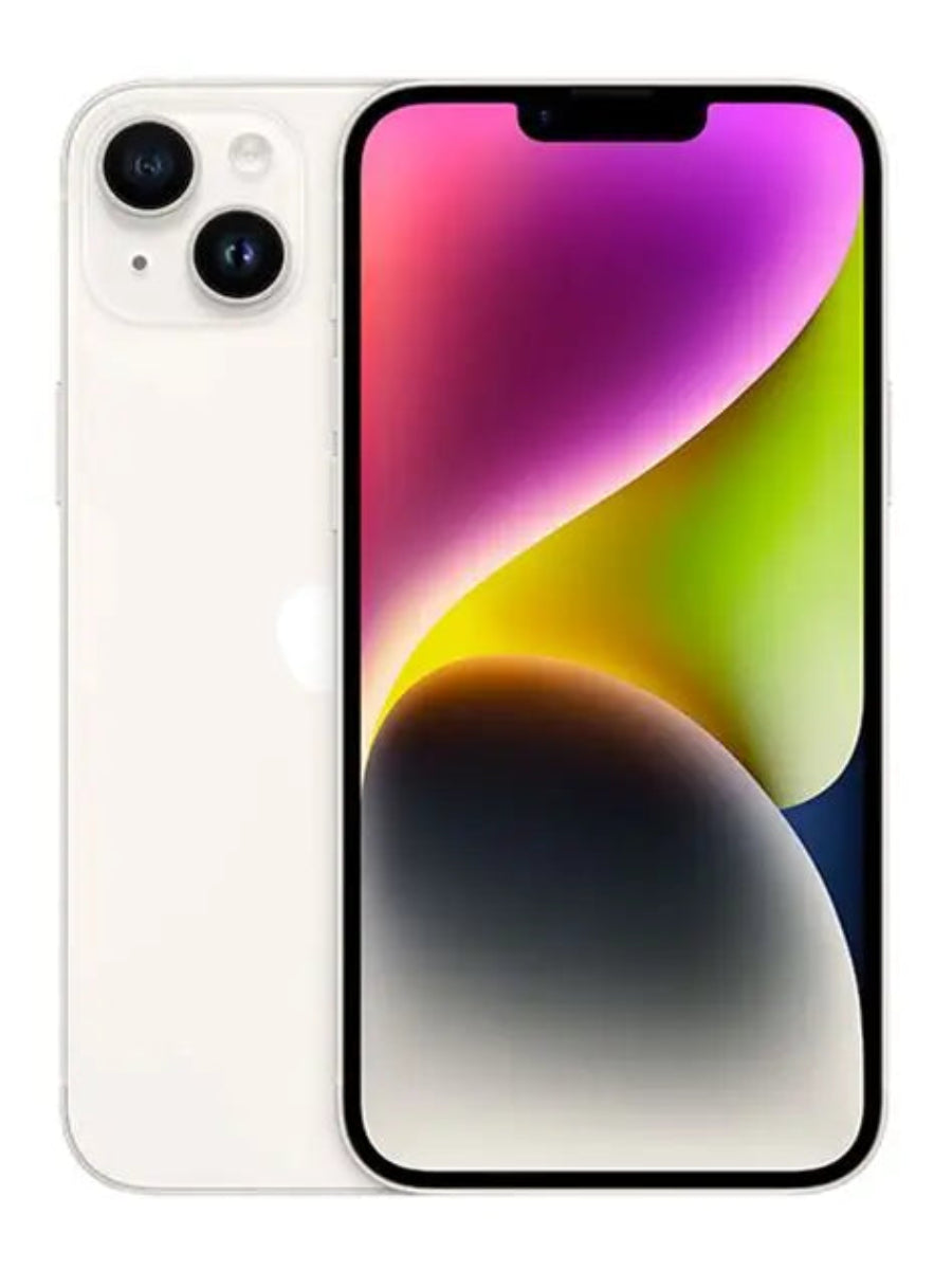 Apple iPhone 14 in Starlight - front and back view