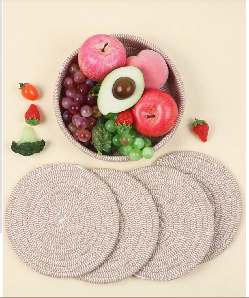 Cotton Rope Woven Placemats & Basket Set