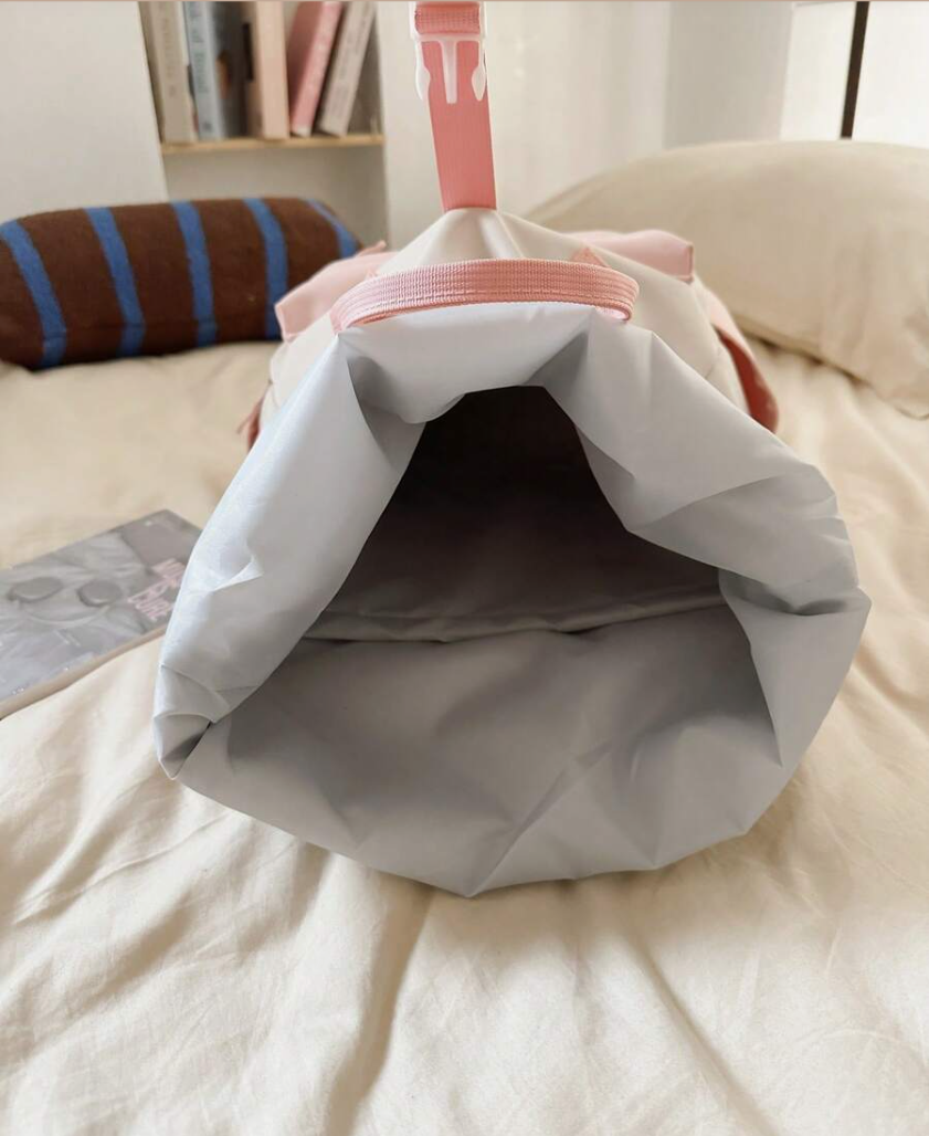 Roll-Top Canvas Backpack – Beige & Pink