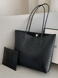 Croc-Embossed Tote Bag with Pouch
