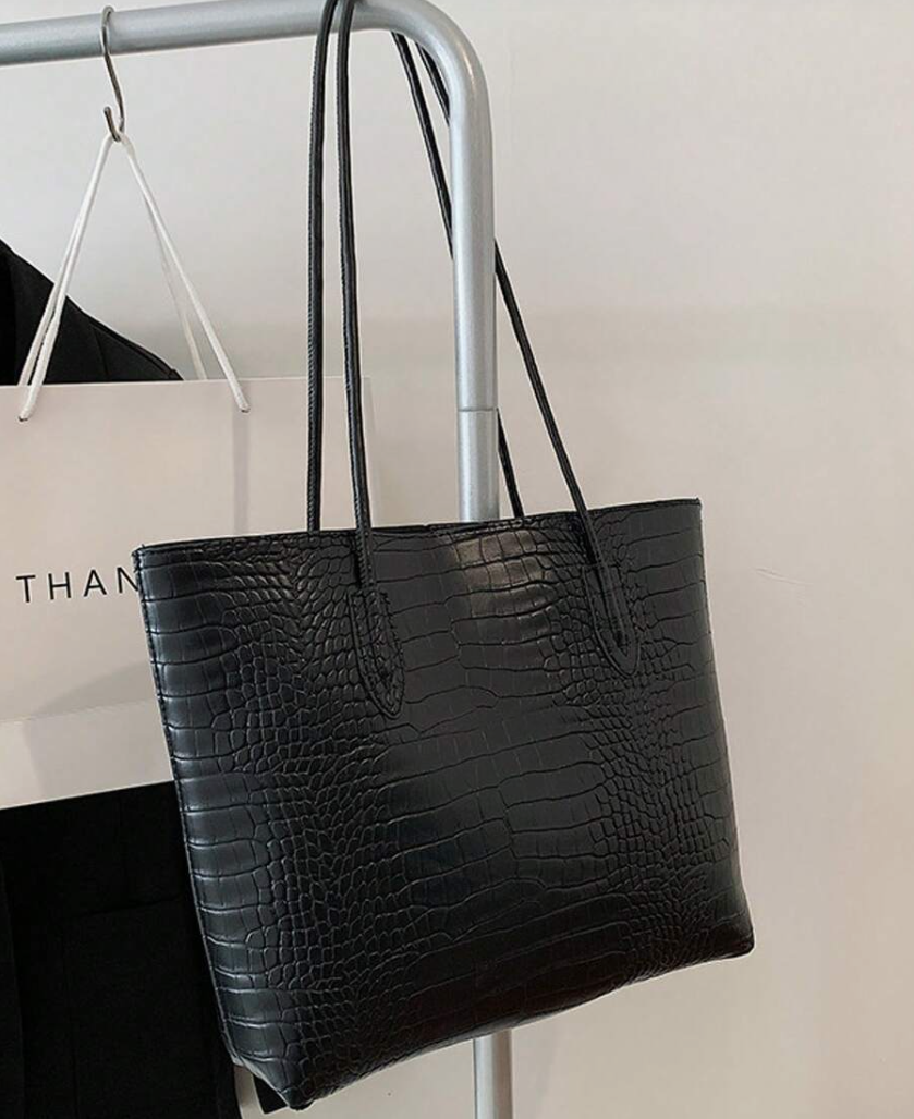 Croc-Embossed Tote Bag with Pouch