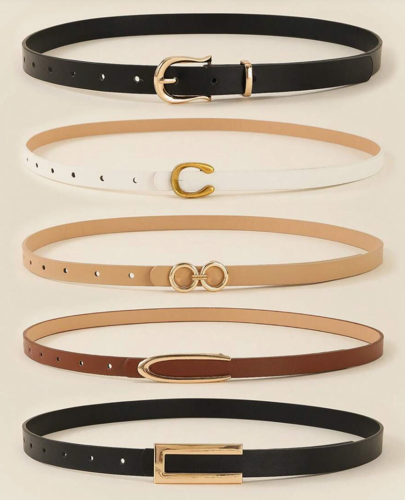 5PCS Women's Skinny Belt Set with Gold Buckles