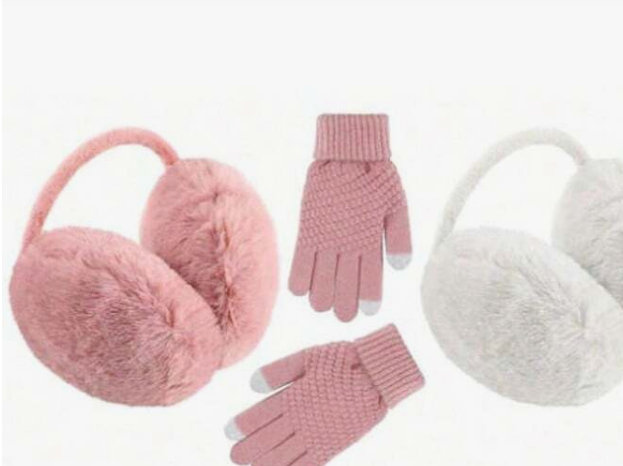 Women's Faux Fur Earmuffs & Knit Gloves Set