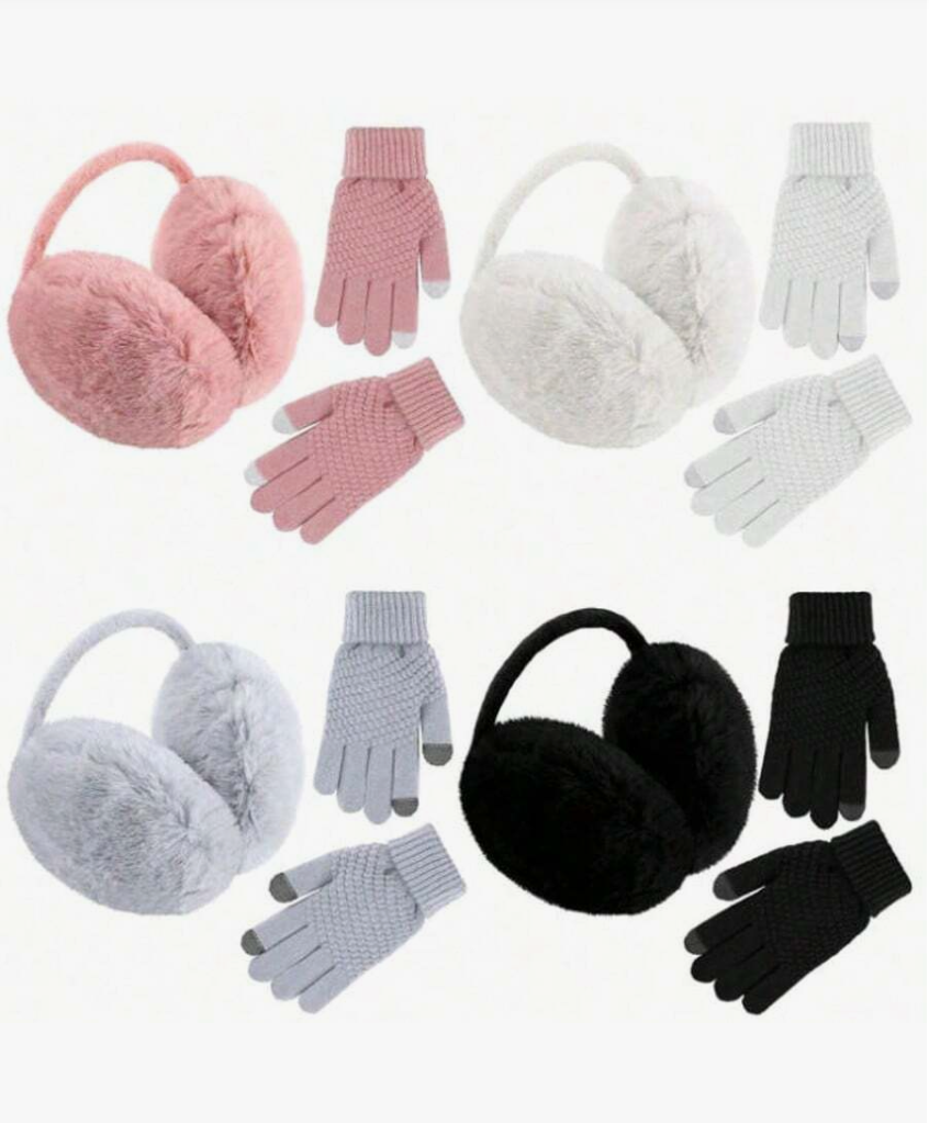 Women's Faux Fur Earmuffs & Knit Gloves Set
