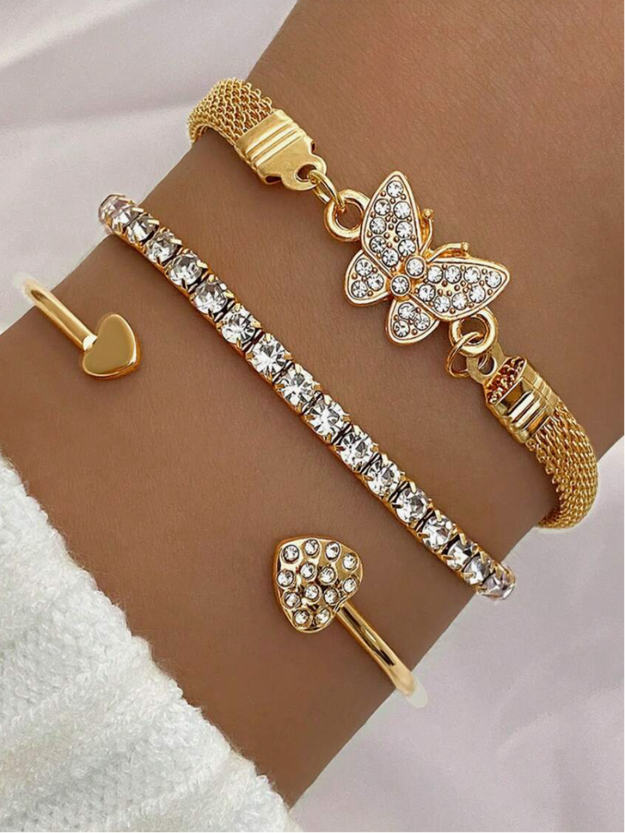 3-Piece Gold Butterfly Bracelet Set