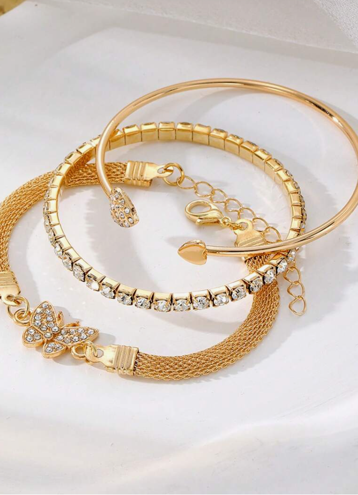 3-Piece Gold Butterfly Bracelet Set